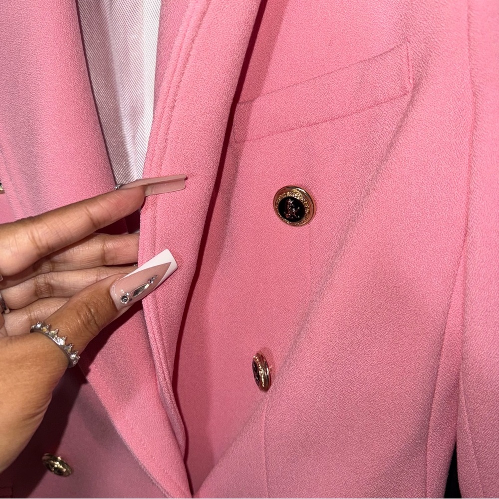 ZARA Double-Breasted Pink Crepe Blazer - Picture 10 of 17